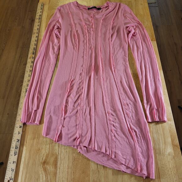 Finesse Pink Jersey Long Sleeve Asymmetrical Hem Stretch Crew Neck - Picture 3 of 12